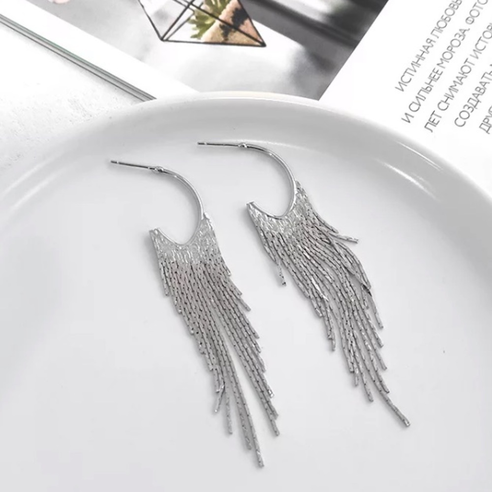18K white gold tassels earrings